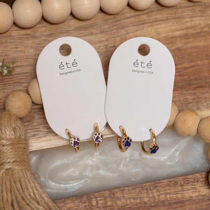 Pawfect Spirit Huggie Earrings | Blue & Purple Paw Print Hoop Earrings
