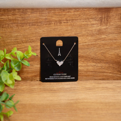 Midnight in Paris Heart Necklace – Dainty CZ Crystal Pendant, Elegant Everyday Jewelry