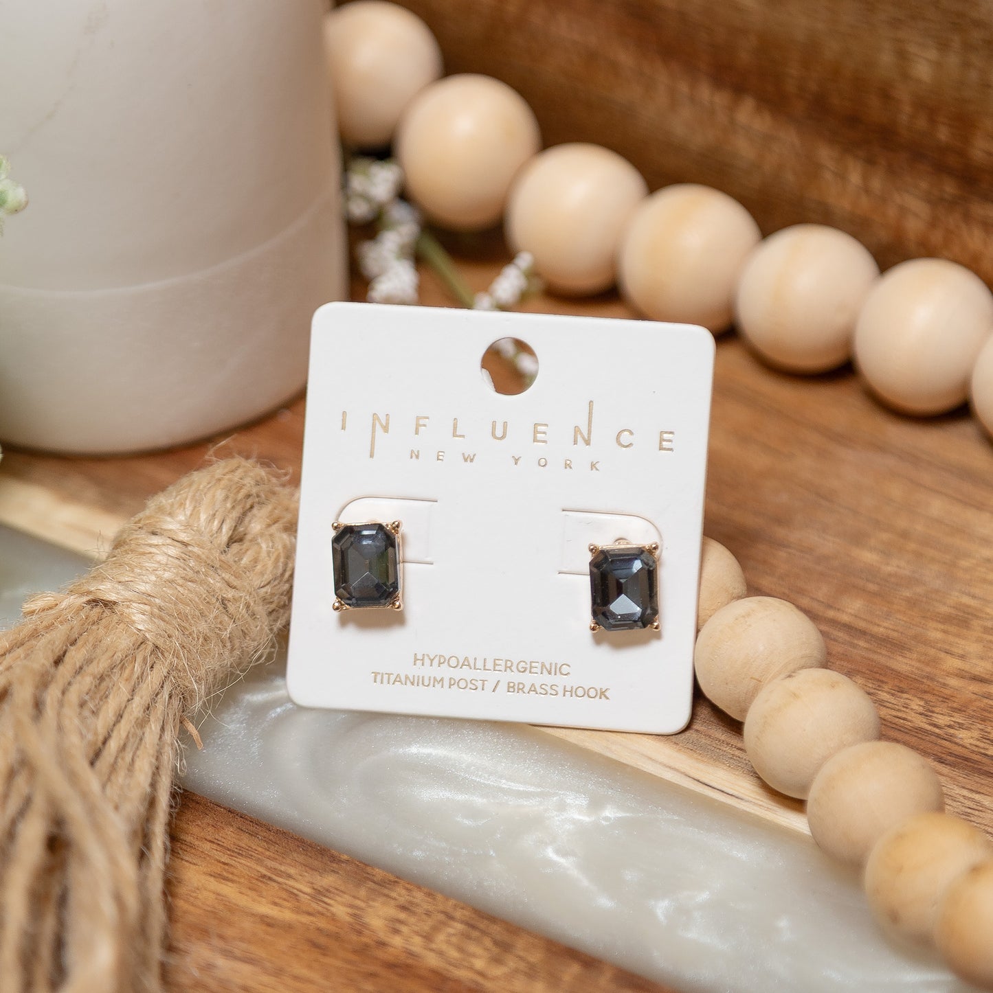 Gem Glow Rectangle Stud Earrings | Aurora Blue or Smoky Quartz Crystal Studs