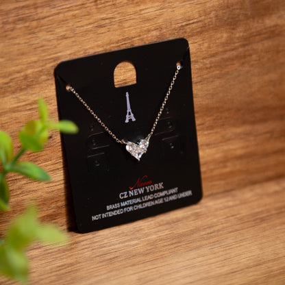 Midnight in Paris Heart Necklace – Dainty CZ Crystal Pendant, Elegant Everyday Jewelry
