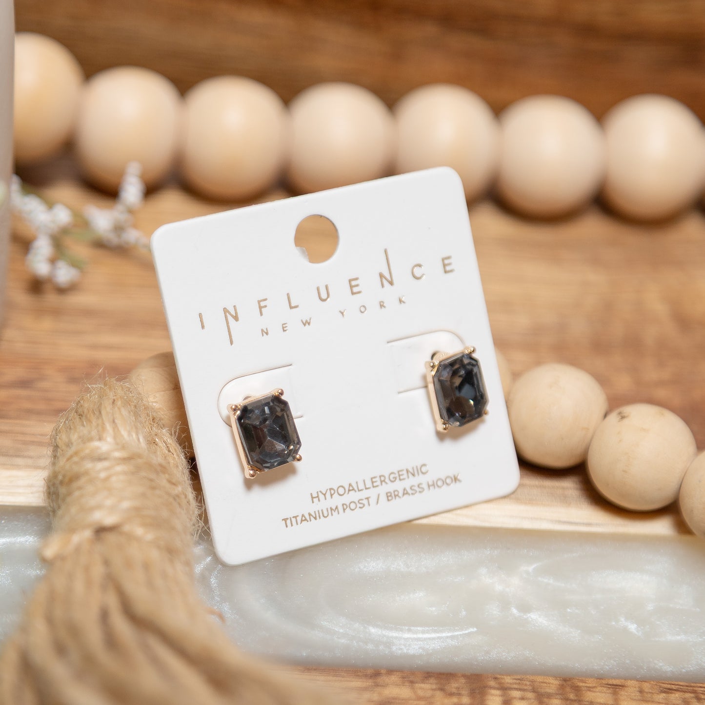 Gem Glow Rectangle Stud Earrings | Aurora Blue or Smoky Quartz Crystal Studs
