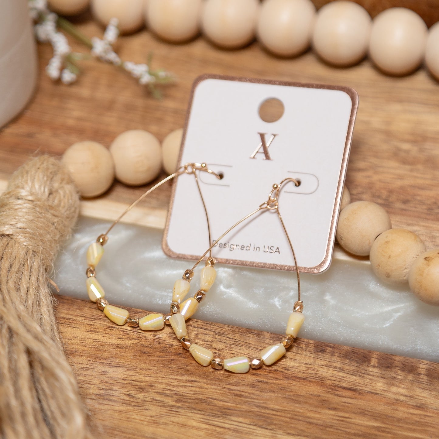 Sunlit Bead Teardrop Earrings | Ivory Gold Wire Statement Earrings