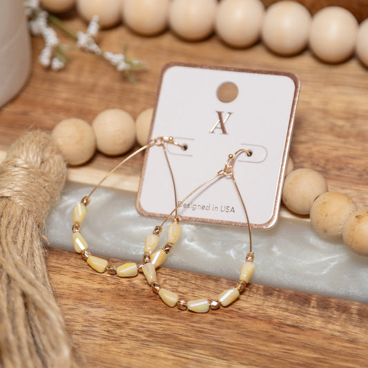 Sunlit Bead Teardrop Earrings | Ivory Gold Wire Statement Earrings
