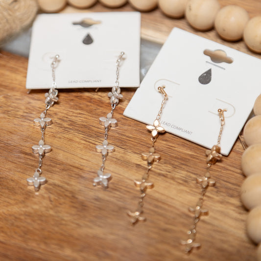 Bloom Chain Drop Earrings | Gold or Silver Floral Dangle Earrings