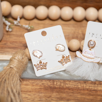 I Do Bridal Stud Earring Set | Crown & Speech Bubble Bride Earrings