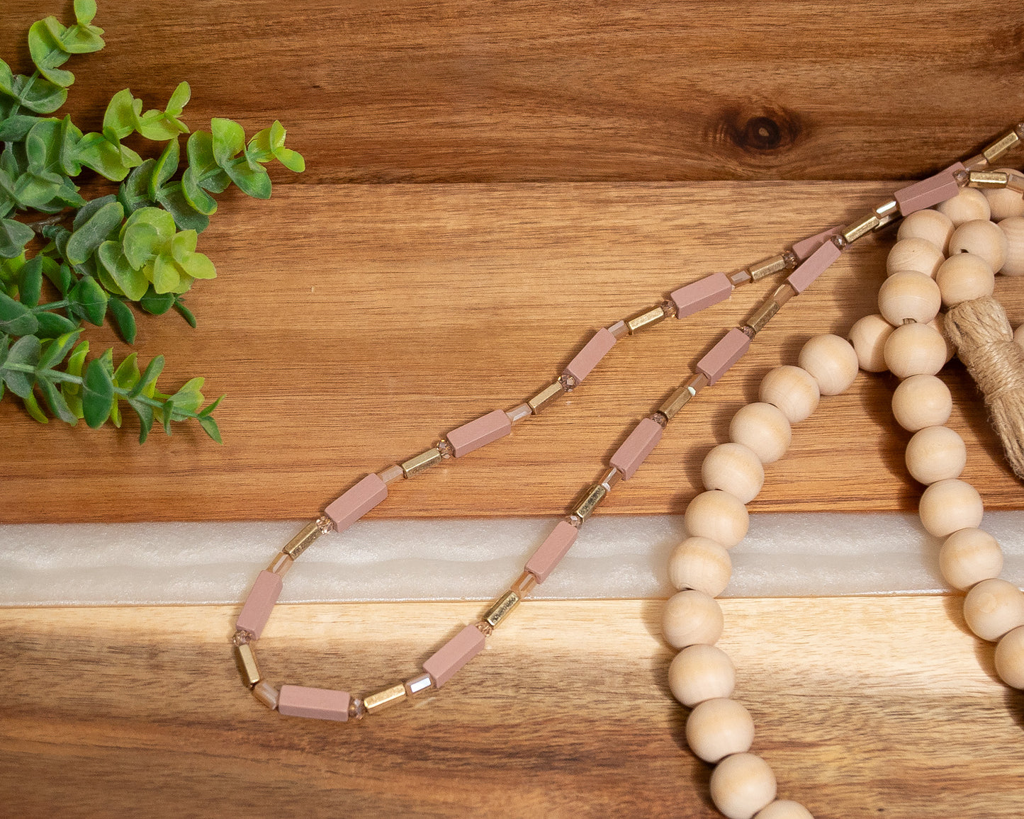 ✨ Blush & Bold – Long Geometric Beaded Necklace