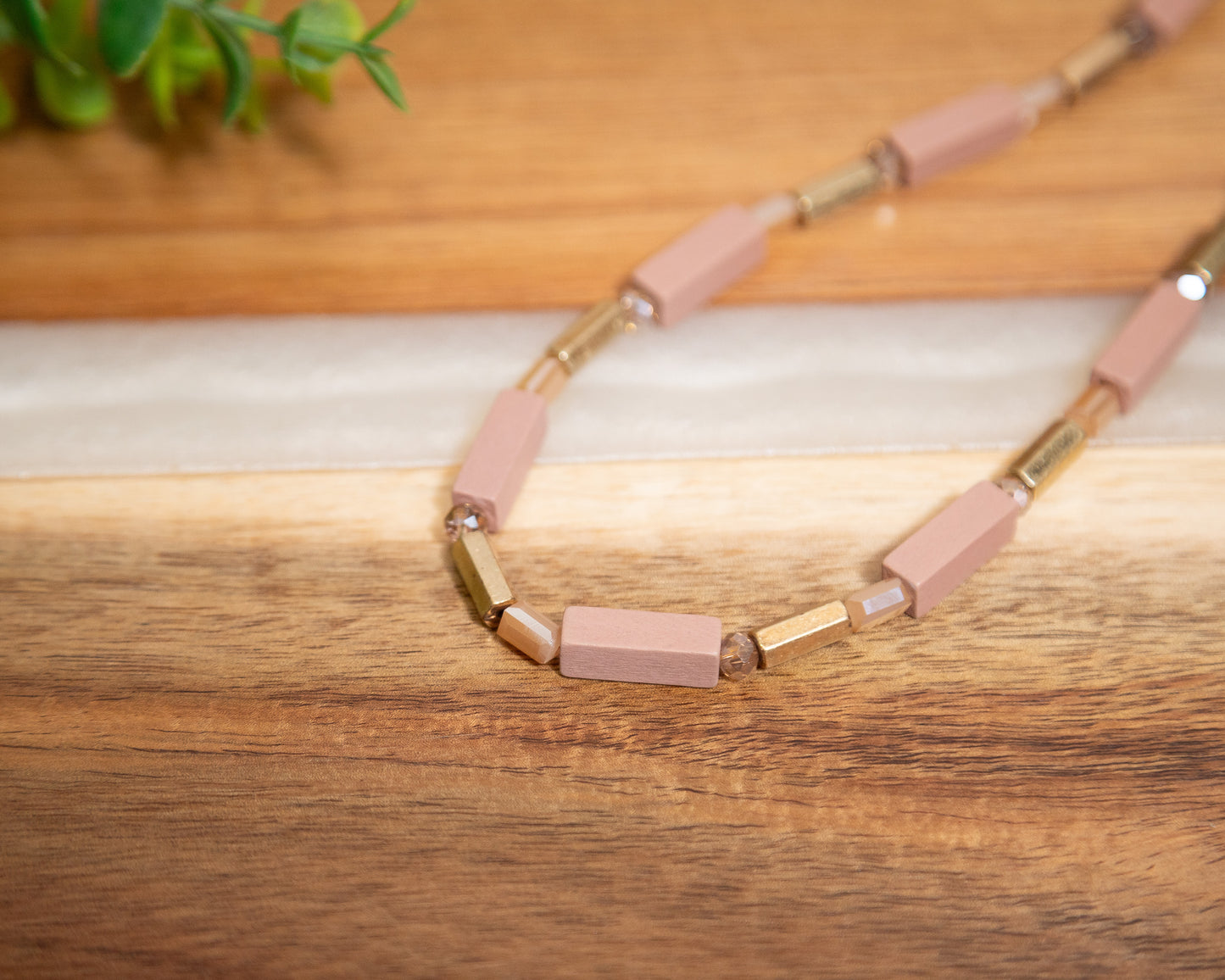 ✨ Blush & Bold – Long Geometric Beaded Necklace