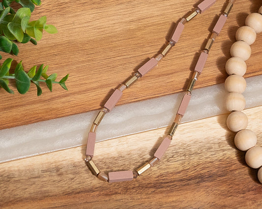 ✨ Blush & Bold – Long Geometric Beaded Necklace
