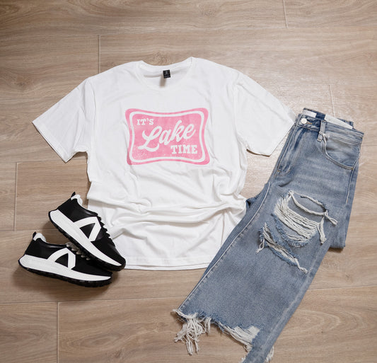 It's Lake Time – Pink Retro Graphic Tee