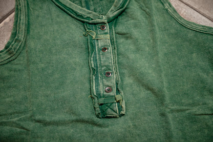 Zenana Washed Half‑Button Raw Edge Sleeveless Henley Top | Vintage Mineral Wash Tank