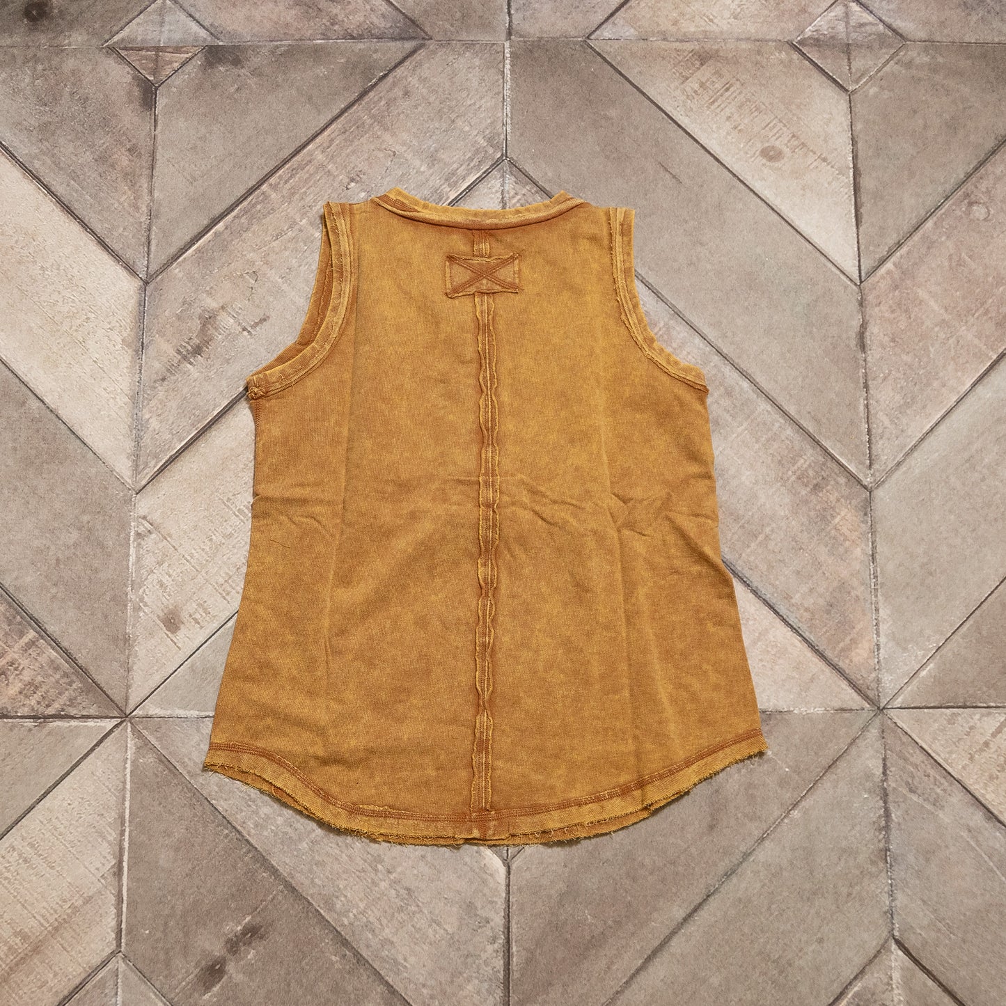 Zenana Washed Half‑Button Raw Edge Sleeveless Henley Top | Vintage Mineral Wash Tank