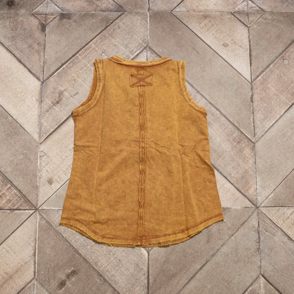 Zenana Washed Half‑Button Raw Edge Sleeveless Henley Top | Vintage Mineral Wash Tank