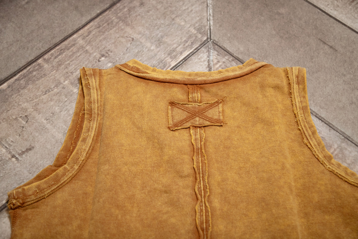 Zenana Washed Half‑Button Raw Edge Sleeveless Henley Top | Vintage Mineral Wash Tank