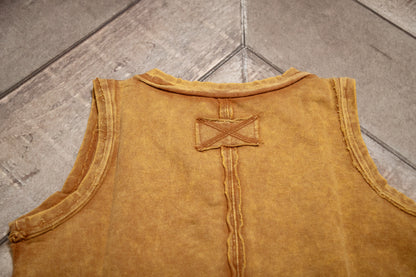 Zenana Washed Half‑Button Raw Edge Sleeveless Henley Top | Vintage Mineral Wash Tank