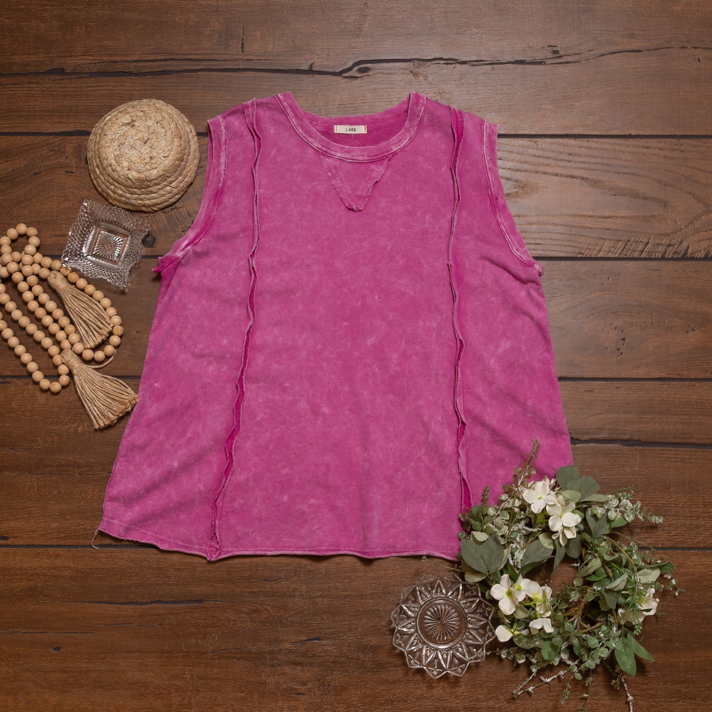 Magenta Mineral Wash Open Shoulder Top by J.Her | Casual Cutout Boutique Top