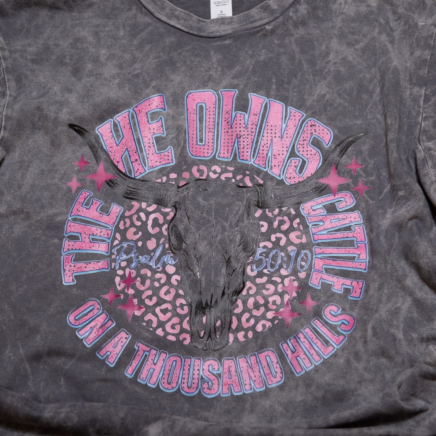 He Owns the Cattle on a Thousand Hills Graphic Tee | Psalm 50:10 Mineral Wash Christian T-Shirt