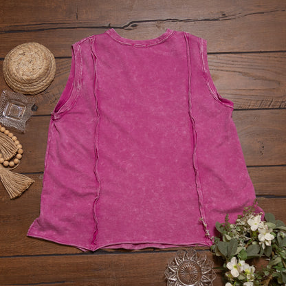 Magenta Mineral Wash Open Shoulder Top by J.Her | Casual Cutout Boutique Top