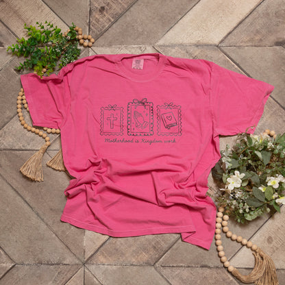 Motherhood Is Kingdom Work Graphic Tee | Comfort Colors Christian Mom Shirt