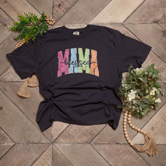 Blessed Mama Graphic Tee | Colorful Patchwork Mama Shirt