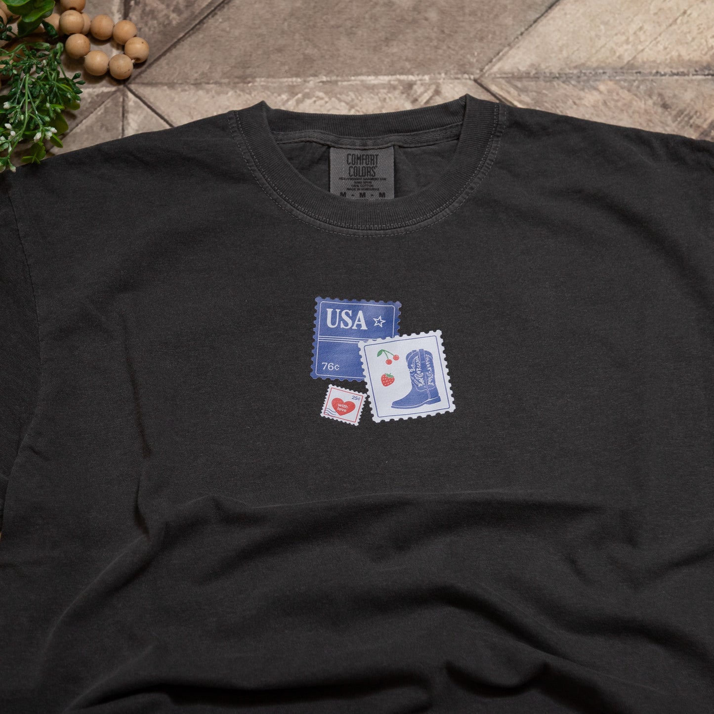 USA Stamp Cropped Comfort Colors Tee | Mineral Wash Patriotic Graphic Shirt