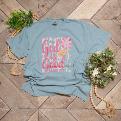 God Is Good Graphic Tee | Sage Green Comfort Colors Christian Shirt