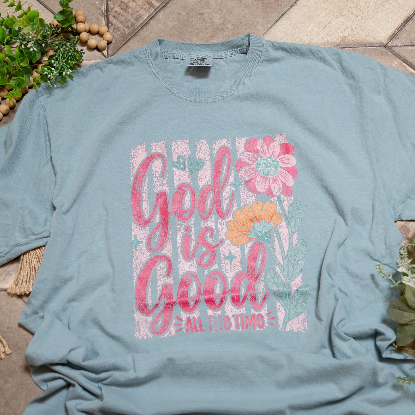 God Is Good Graphic Tee | Sage Green Comfort Colors Christian Shirt