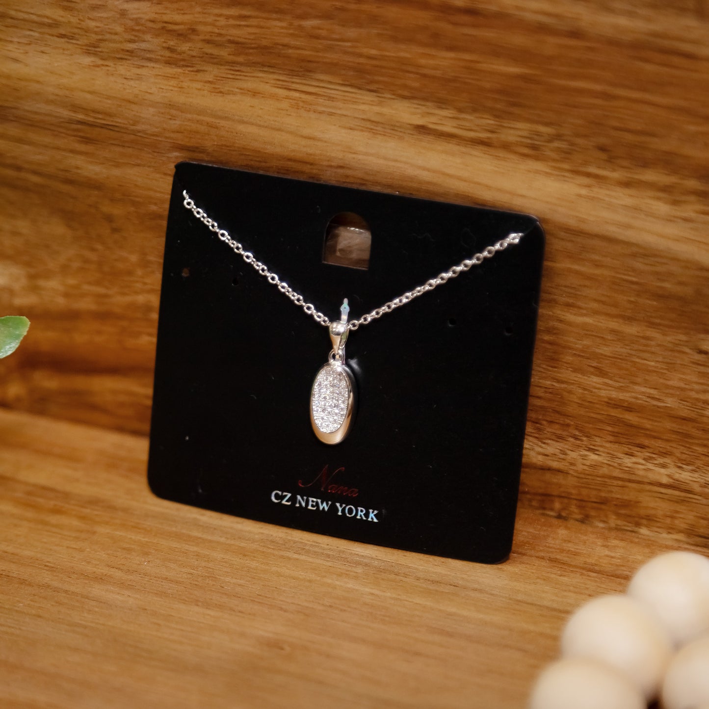 Celeste Oval Pavé Pendant Necklace – Silver with Cubic Zirconia