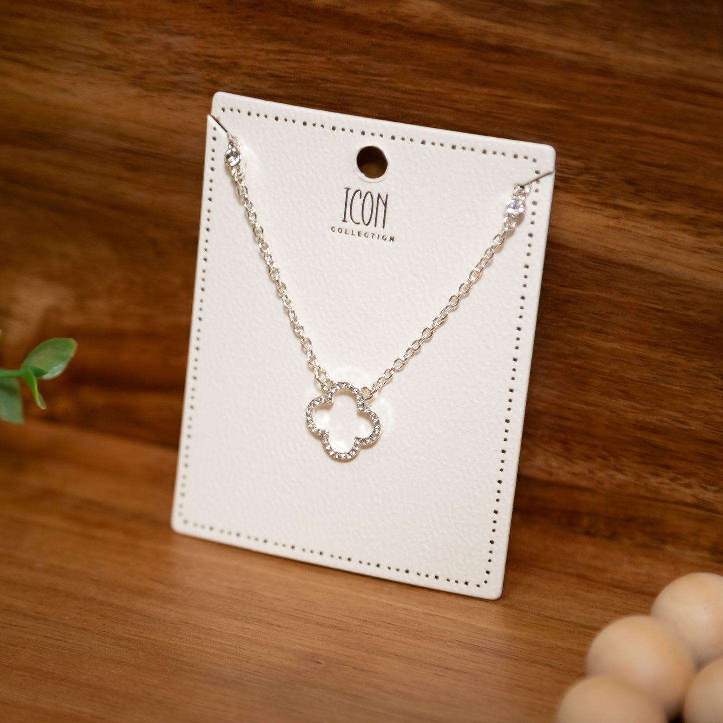 Lucky Sparkle Clover Necklace – Silver with Cubic Zirconia