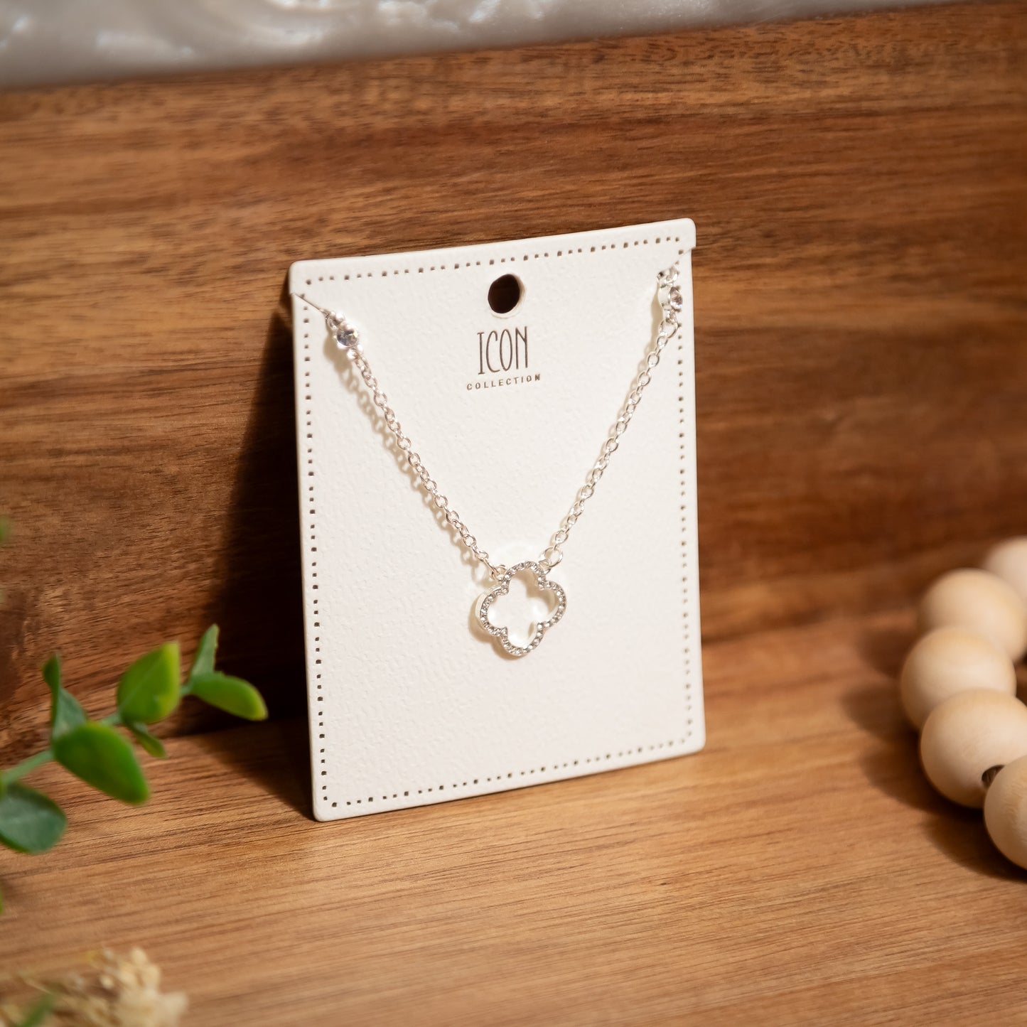 Lucky Sparkle Clover Necklace – Silver with Cubic Zirconia