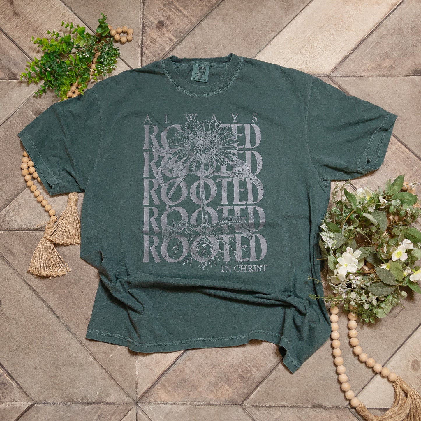 Always Rooted in Christ Graphic Tee | Sunflower Christian Comfort Colors Shirt