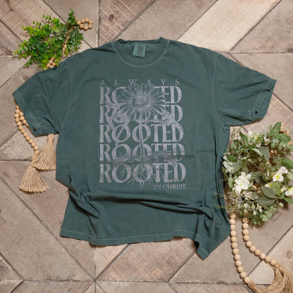 Always Rooted in Christ Graphic Tee | Sunflower Christian Comfort Colors Shirt