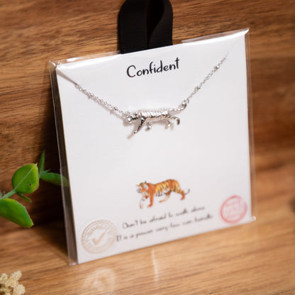 Confident Tiger Necklace – White Gold Dipped