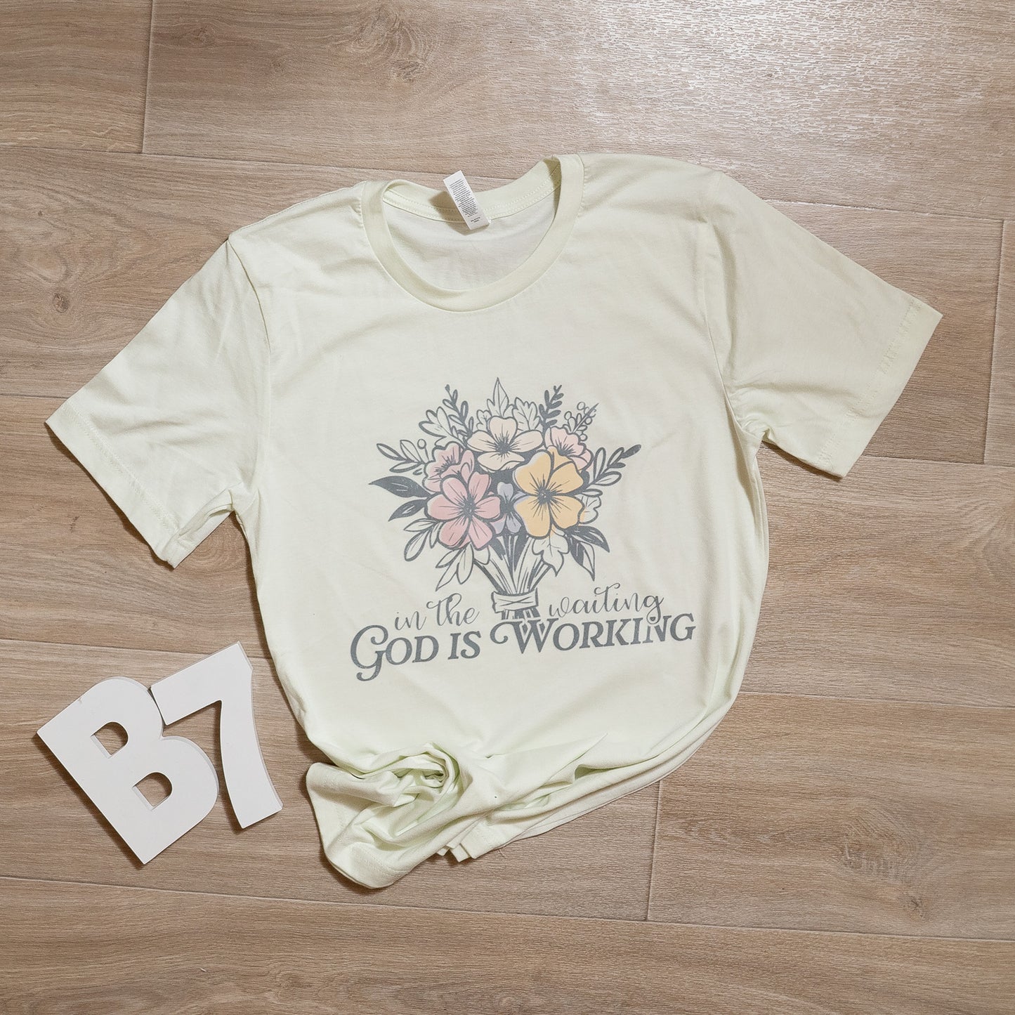 In the Waiting God Is Working Graphic Tee – Faith Based Christian T-Shirt with Floral Design