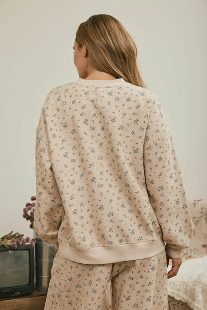 Sweet Meadow Floral Sweatshirt | Khaki Ditsy Floral Boxy Crewneck