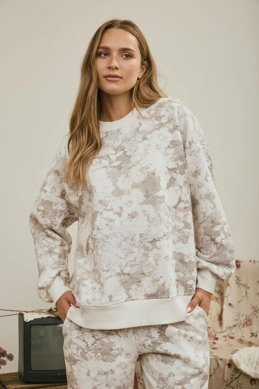 Vintage Bloom Floral Pullover | Grey & Ivory Floral Wash Boxy Sweatshirt
