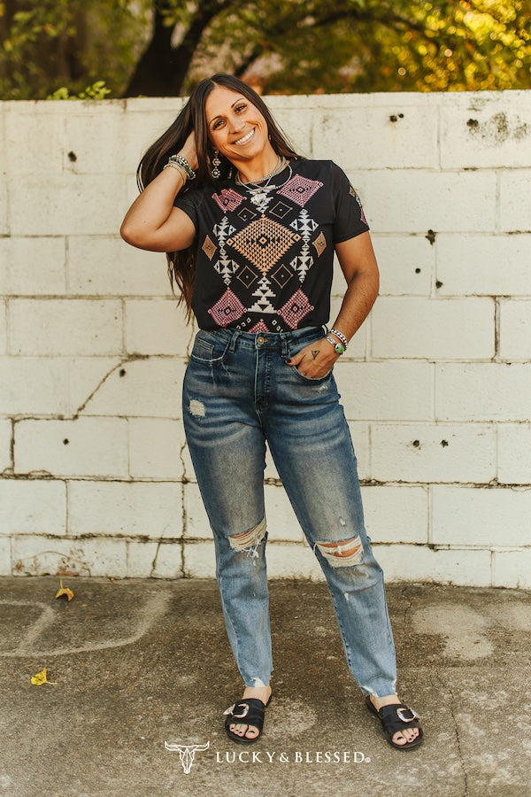 Lucky & Blessed Mid Stone Wash High Rise Tapered Boyfriend Jeans JE321-SW