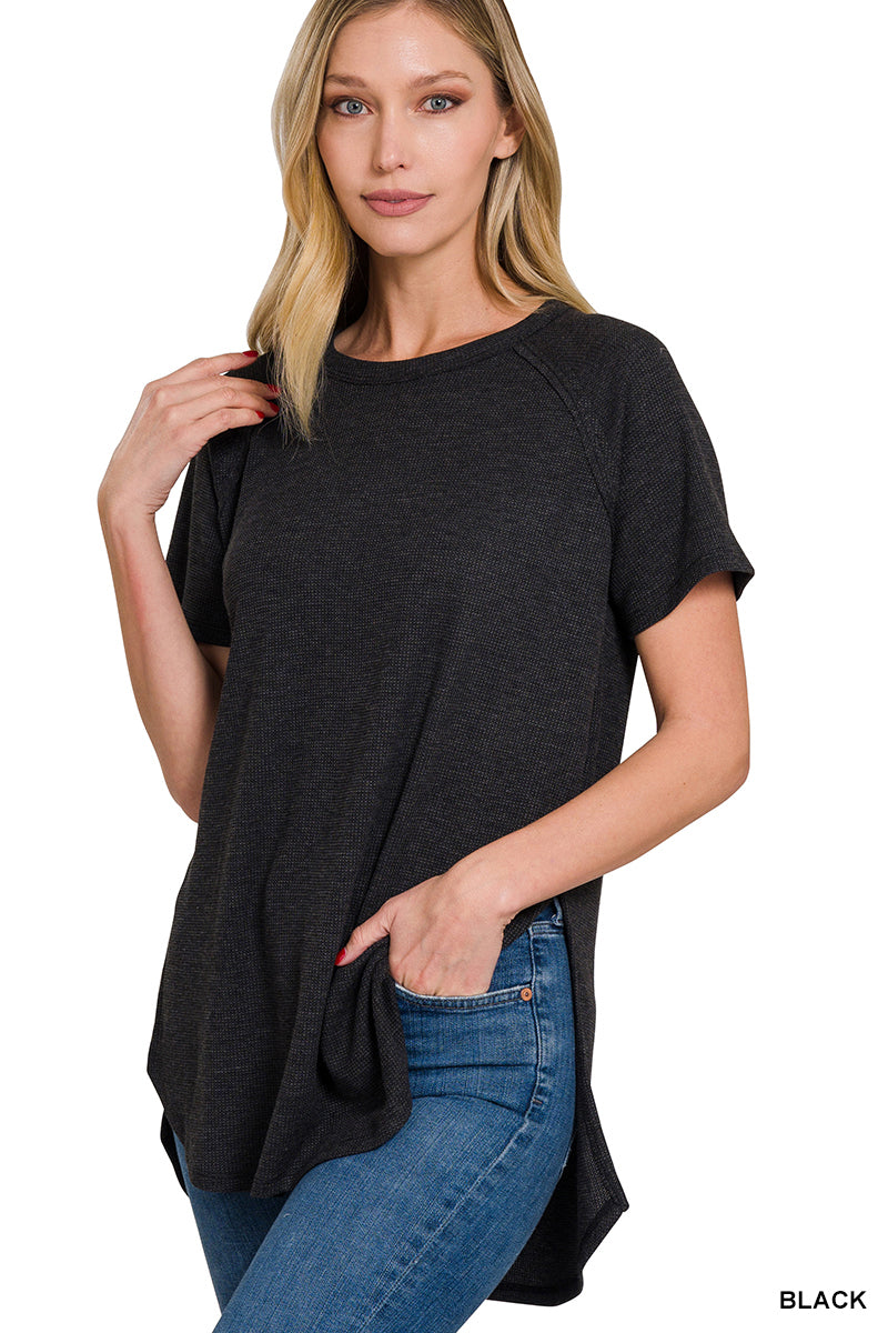 MELAGE BABY WAFFLE SHORT SLEEVE TOP from Zenana