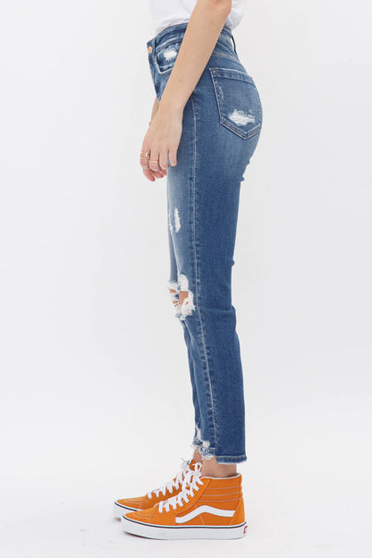 Mica High Rise Crop Skinny Jeans | Distressed Step Hem Denim
