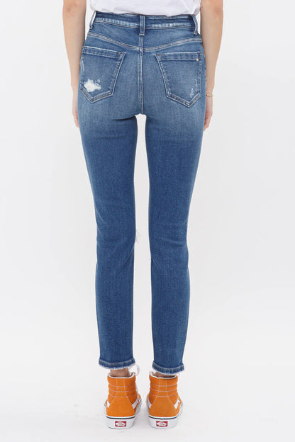 Mica High Rise Crop Skinny Jeans | Distressed Step Hem Denim