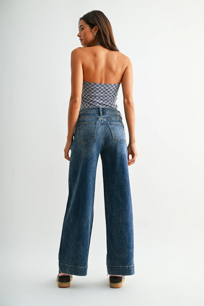 Mica High-Rise Panel Wide Leg Jeans | Dark Wash Trouser Denim