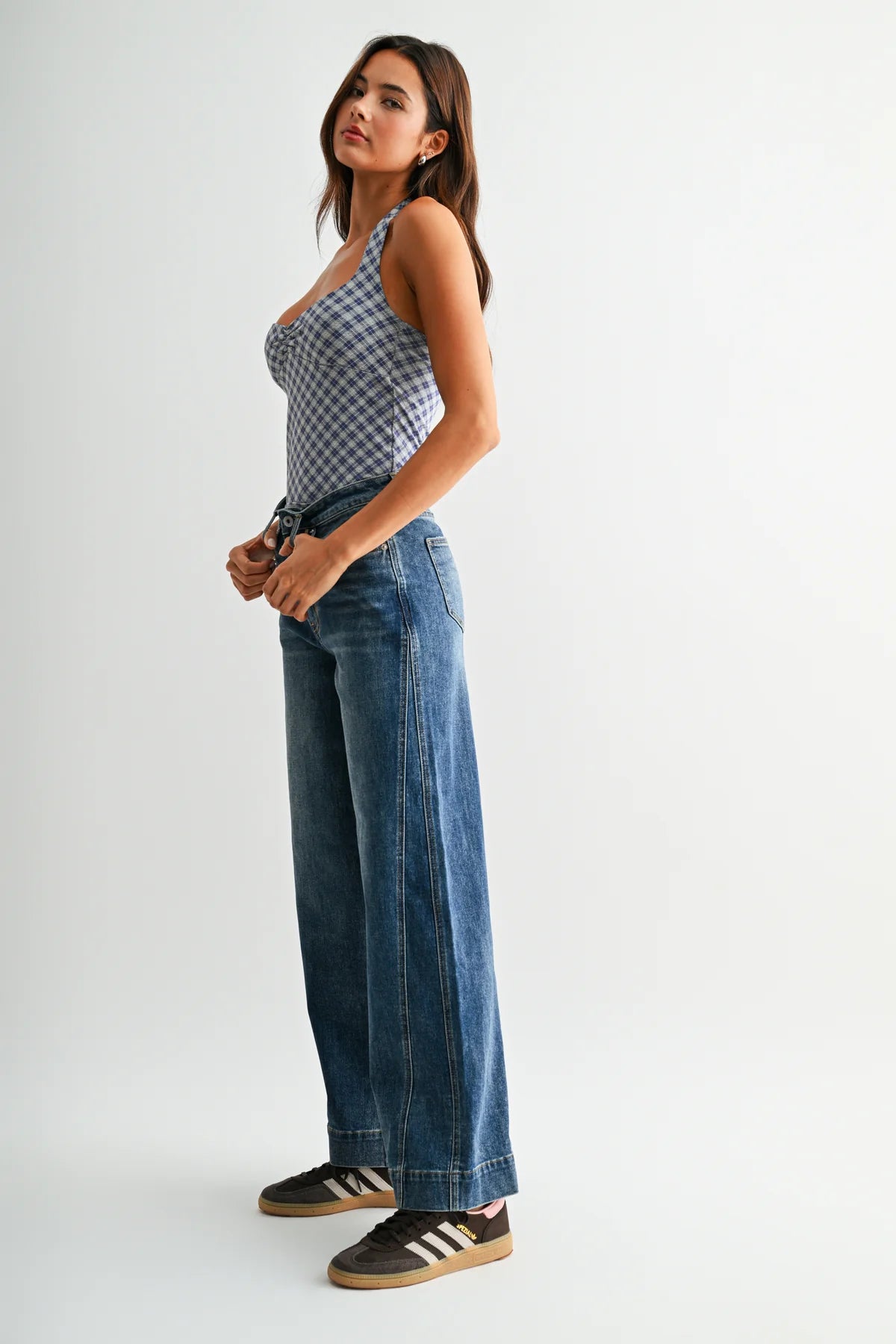 Mica High-Rise Panel Wide Leg Jeans | Dark Wash Trouser Denim