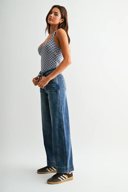 Mica High-Rise Panel Wide Leg Jeans | Dark Wash Trouser Denim