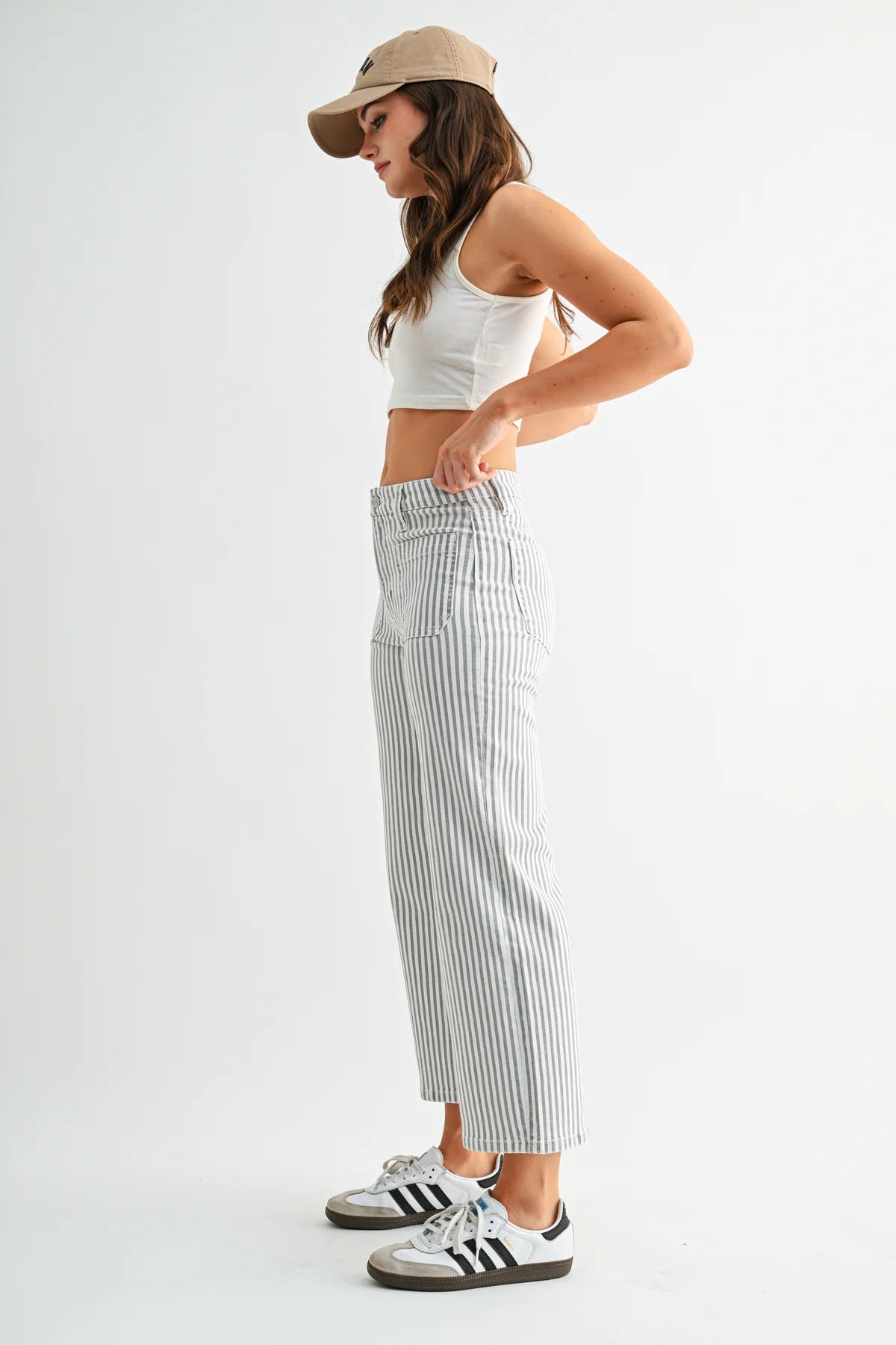 Mica High-Rise Cropped Stripe Jeans | Wide Leg Patch Pocket Denim