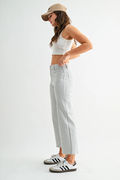 Mica High-Rise Cropped Stripe Jeans | Wide Leg Patch Pocket Denim
