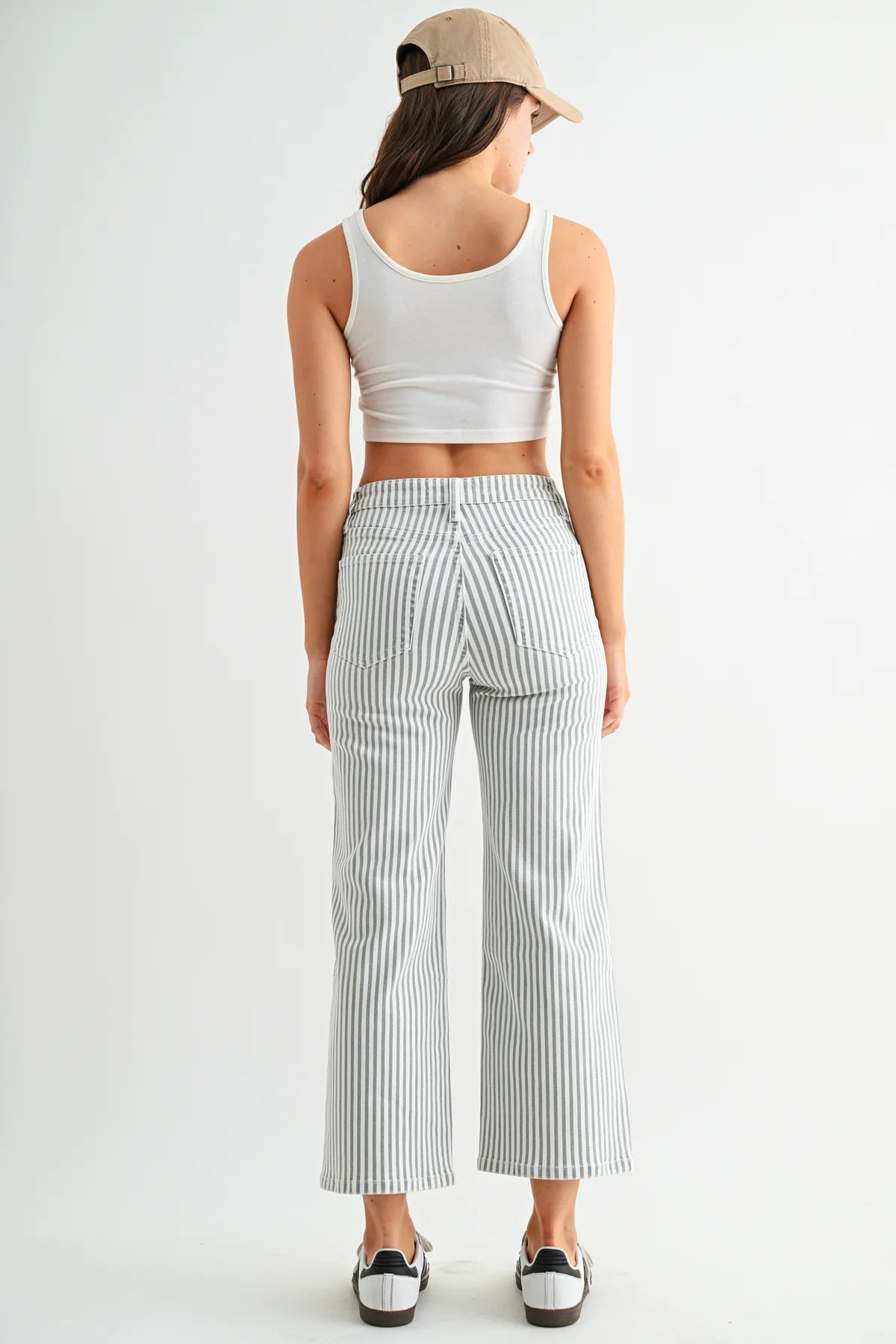 Mica High-Rise Cropped Stripe Jeans | Wide Leg Patch Pocket Denim