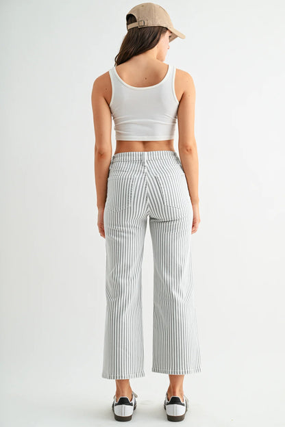 Mica High-Rise Cropped Stripe Jeans | Wide Leg Patch Pocket Denim