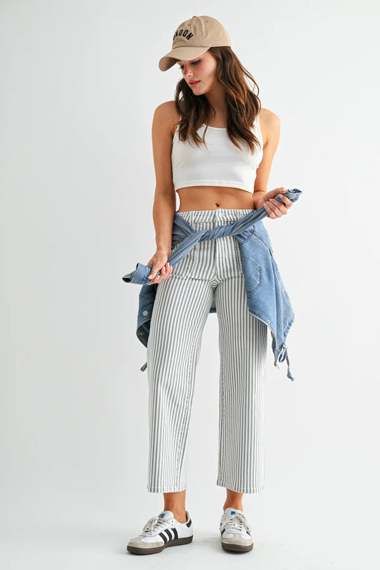 Mica High-Rise Cropped Stripe Jeans | Wide Leg Patch Pocket Denim