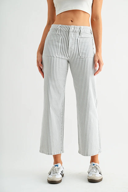 Mica High-Rise Cropped Stripe Jeans | Wide Leg Patch Pocket Denim