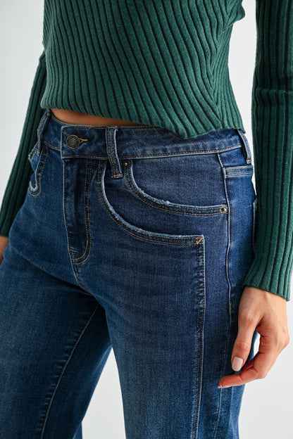 Mica High-Rise Slim Wide Cuffed Jeans | Dark Wash Stretch Denim