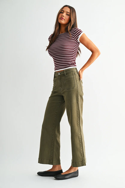 Mica Olive Wide Crop Trousers | High-Rise Stretch Trouser Jeans